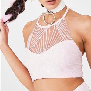 Glitter Halter Pink Crop Top